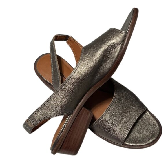 LUCKY BRAND Safello Leather d'Orsay Pewter Asymmetric Slingback Sandals  Size 9 - Picture 3 of 15